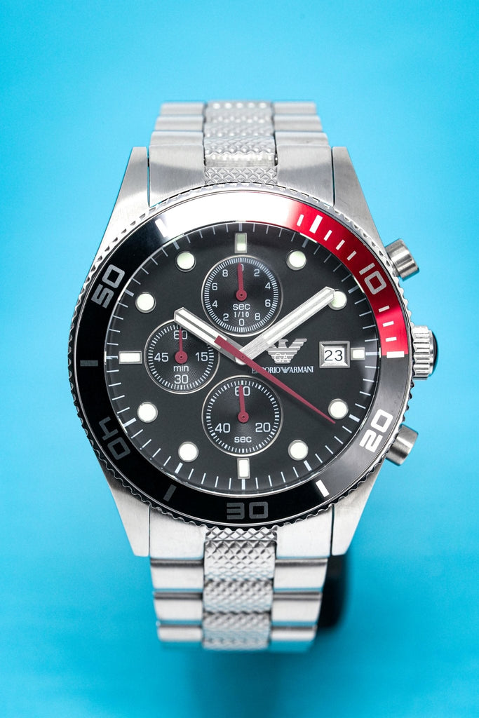ARMANI時計 Relógio masculino Emporio Armani cronógrafo com mostrador preto e