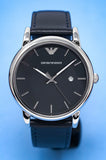 Emporio Armani Classic Quartz Blue Dial Black Leather Strap Watch For Men - AR1731