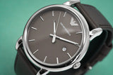 Emporio Armani Classic Quartz Grey Dial Grey Leather Strap Watch For Men - AR1730