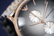 Emporio Armani Gianni Chronograph Grey Dial Two Tone Steel Strap Watch For Men - AR1721