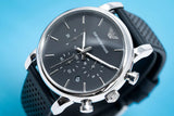 Emporio Armani Luigi Chronograph Blue Dial Black Leather Strap Watch For Men - AR1736