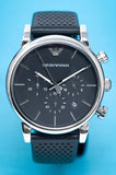 Emporio Armani Luigi Chronograph Blue Dial Black Leather Strap Watch For Men - AR1736