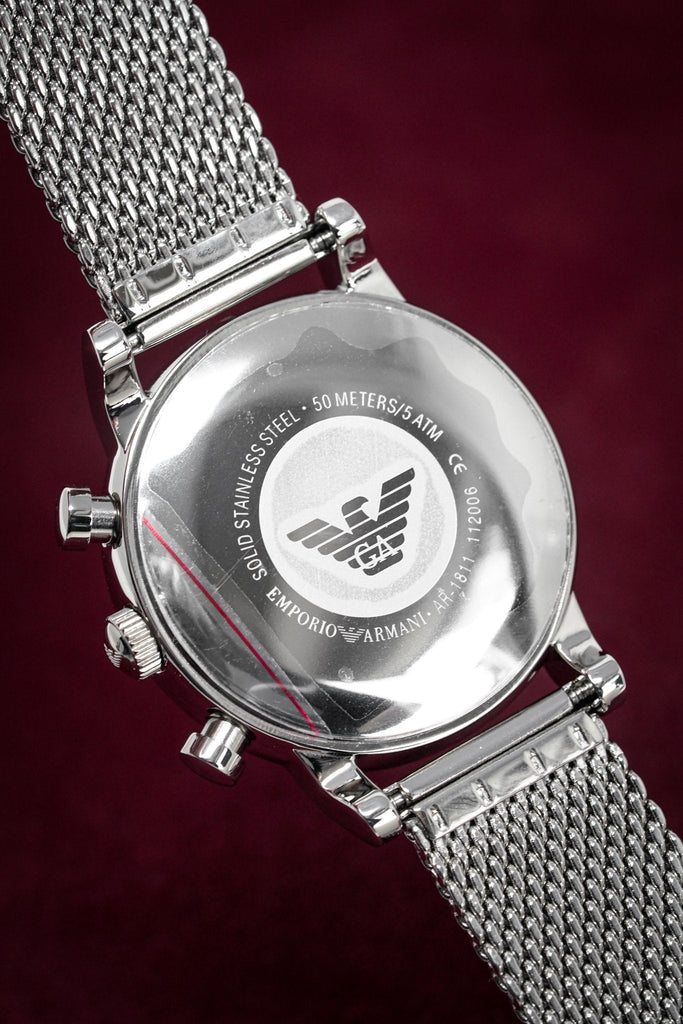 Emporio Armani Luigi Chronograph Black Dial Silver Mesh Bracelet