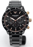 Emporio Armani Mario Ceramic Chronograph Black Dial Black Steel Strap Watch For Men - AR70002