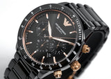 Emporio Armani Mario Ceramic Chronograph Black Dial Black Steel Strap Watch For Men - AR70002