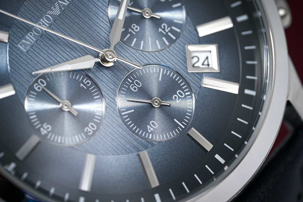 Emporio Armani Classic Chronograph Blue Dial Blue Leather Strap