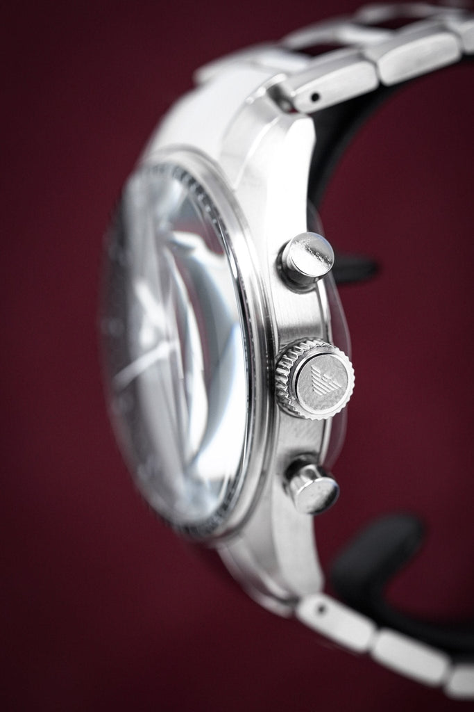Emporio Armani Sportivo Chronograph Black Dial Silver Stainless