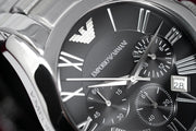 Emporio Armani Valente Chronograph Black Dial Silver Stainless Steel Watch For Men - AR0673