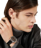 Emporio Armani Renato Analog Black Dial Black Leather Strap Watch For Men - AR11186