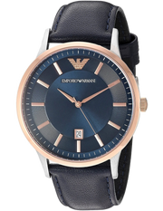 Emporio Armani Renato Analog Blue Dial Black Leather Strap Watch For Men - AR2506