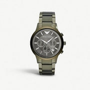 Emporio Armani Renato Chronograph Quartz Grey Dial Green Steel Strap  Watch For Men - AR11117