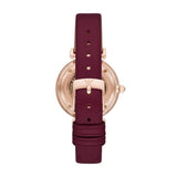 Emporio Armani Gianni T Bar Crystals Maroon Dial Maroon Leather Strap Watch for Women - AR11487