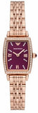 Emporio Armani Two Hand Diamonds Burgundy Dial Rose Gold Steel Strap Watch For Women - AR11488