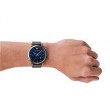 Emporio Armani Luigi Chronograph Blue Dial Black Leather Strap Watch For Men - AR1736