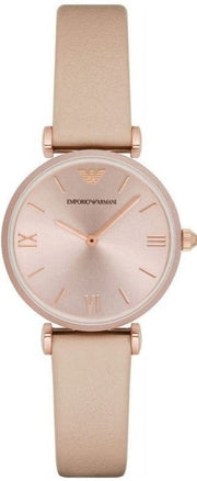 Emporio Armani Gianni T-Bar Quartz Rose Gold Dial Pink Leather Strap Watch For Women - AR11001