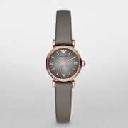Emporio Armani Gianni T Bar Quartz Gray Dial Gray Leather Strap Watch For Women - AR1727
