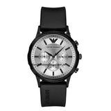 Emporio Armani Chronograph Quartz Silver Dial Black Rubber Strap Watch For Men - AR11048