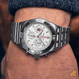 Breitling Chronomat B01 42 Six Nations England White Dial Silver Steel Strap Watch for Men - AB0134A71A1A1