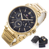 Tommy Hilfiger Tyson Chronograph Black Dial Gold Steel Strap Watch For Men - 1710589