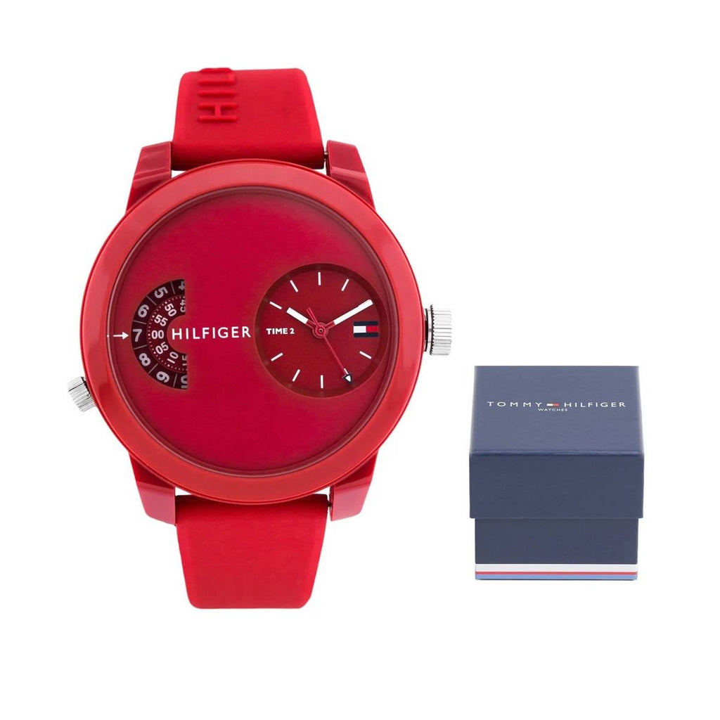 Tommy Hilfiger Denim Red Dial Red Rubber Strap Watch for Men