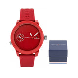 Tommy Hilfiger Denim Quartz Red Dial Red Rubber Strap Watch for Men - 1791323