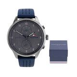Tommy Hilfiger Chase Grey Dial Blue Leather Strap Watch for Men - 1791578