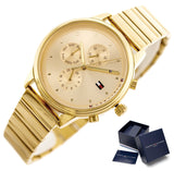 Tommy Hilfiger Blake White Dial Gold Steel Strap Watch for Women - 1781905