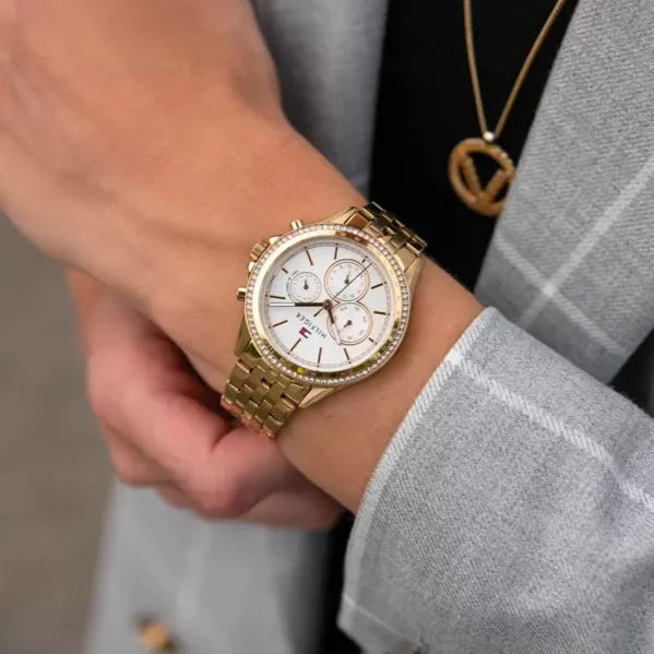 Tommy Hilfiger Ari Multifunction Diamonds Silver Dial Gold Steel