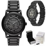 Emporio Armani Meccanico Skeleton Black Dial Black Steel Strap Watch For Men - AR60045