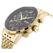 Hugo Boss Navigator Chronograph Black Dial Gold Steel Strap Watch for Men - 1513531
