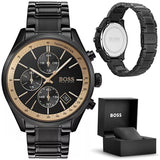 Hugo Boss Grand Prix Black Dial Black Steel Strap Watch for Men - 1513578