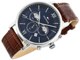 Tommy Hilfiger Evan Chronograph Blue Dial Brown Leather Strap Watch for Men - 1710393