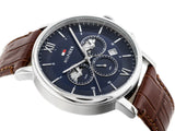 Tommy Hilfiger Evan Chronograph Blue Dial Brown Leather Strap Watch for Men - 1710393