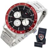 Tommy Hilfiger Luke Chronograph Quartz Black Dial Silver Steel Strap Watch for Men - 1791122