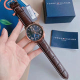 Tommy Hilfiger Alden Quartz Blue Dial Brown Leather Strap Watch for Men - 1791308