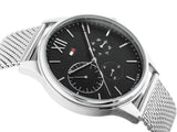 Tommy Hilfiger Damon Quartz Chronograph Black Dial Silver Mesh Bracelet Watch for Men - 1791415