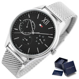 Tommy Hilfiger Damon Quartz Chronograph Black Dial Silver Mesh Bracelet Watch for Men - 1791415