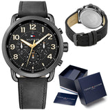 Tommy Hilfiger Briggs Black Dial Black Leather Strap Watch for Men - 1791426