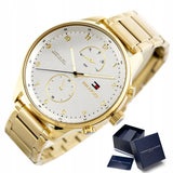 Tommy Hilfiger Chase Quartz White Dial Gold Steel Strap Watch for Men - 1791576