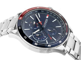 Tommy Hilfiger Bank Chronograph Blue Dial Silver Steel Strap Watch for Men - 1791718