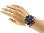 Tommy Hilfiger Bank Chronograph Blue Dial Silver Steel Strap Watch for Men - 1791718