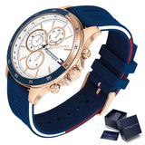 Tommy Hilfiger Bank Multifunction Quartz White Dial Blue Rubber Strap Watch for Men - 1791778