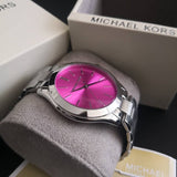 Michael Kors Slim Runway Quartz Pink Dial Silver Steel Strap Watch For Women - MK3291