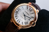 Cartier Ballon Bleu de Cartier Silver Dial Brown Leather Strap Watch for Men - WGBB0030