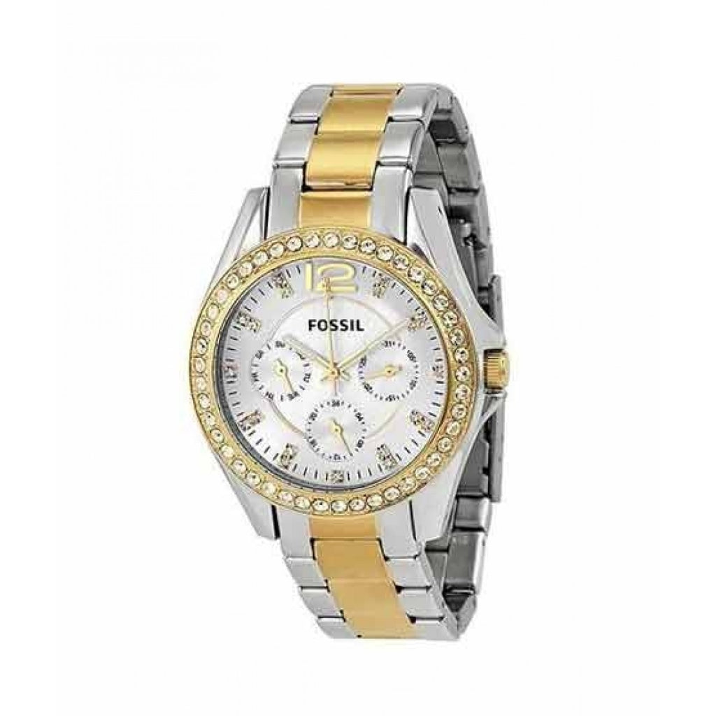 Fossil Riley White Dial Women Strap Two Watch for Tone Steel