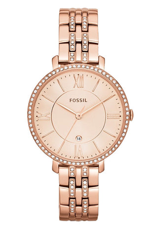 Fossil Jacqueline Rose Gold Dial Rose Gold Steel Strap Watch for Women - ES3546