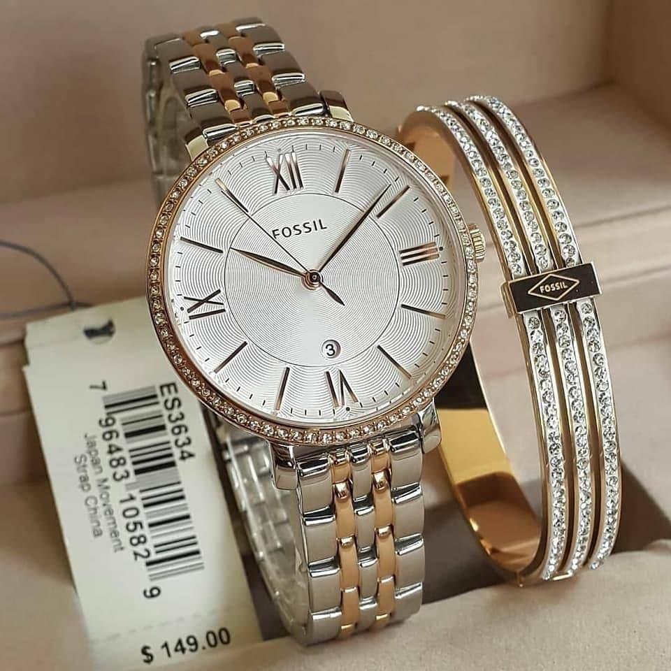 Fossil Jacqueline White Dial Two Tone Steel Strap Watch for Women - ES3634