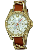 Fossil Riley Multifunction White Dial Orange Leather Strap Watch for Women - ES3723