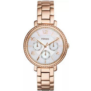 Fossil Jacqueline Multi Function Mother of Pearl Dial Rose Gold Steel Strap Watch for Women - ES3757