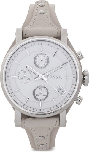 Fossil Boyfriend White Dial Beige Leather Strap Watch for Women - ES3811